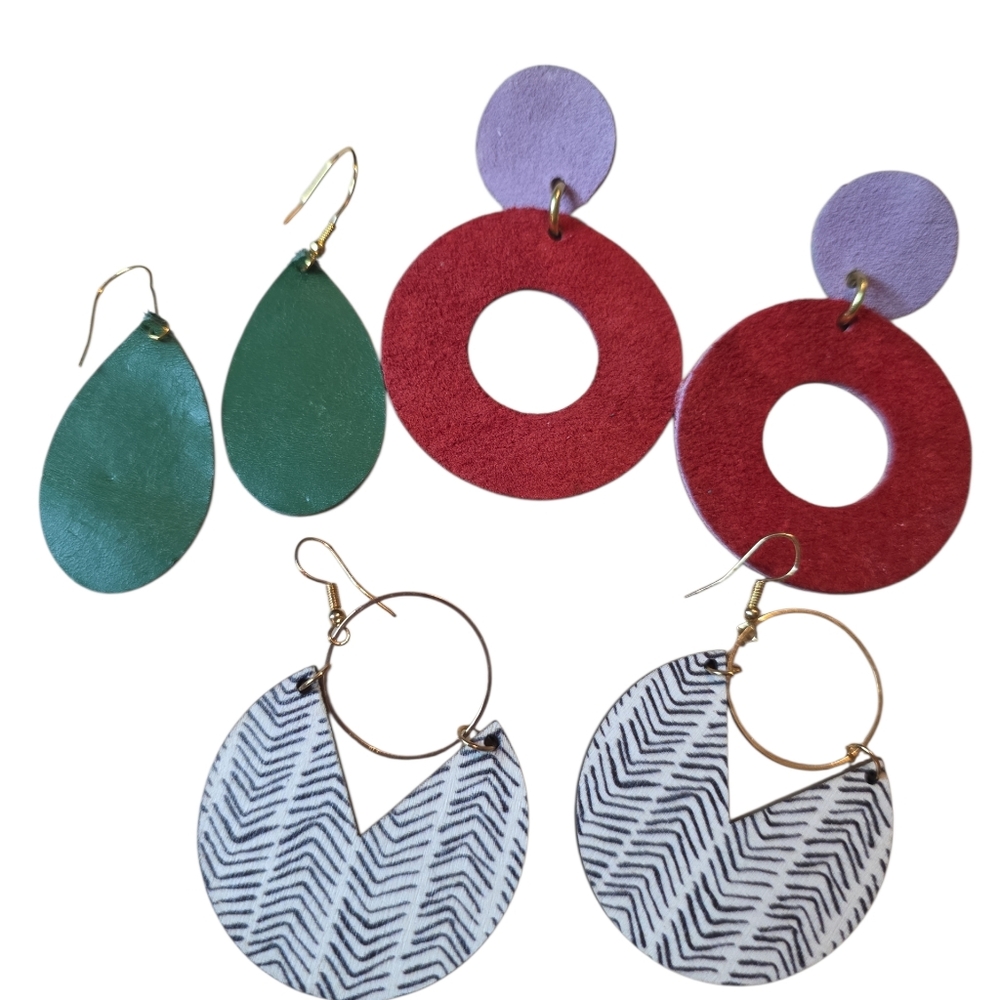 Elegant Multicolor Leather Earrings Set